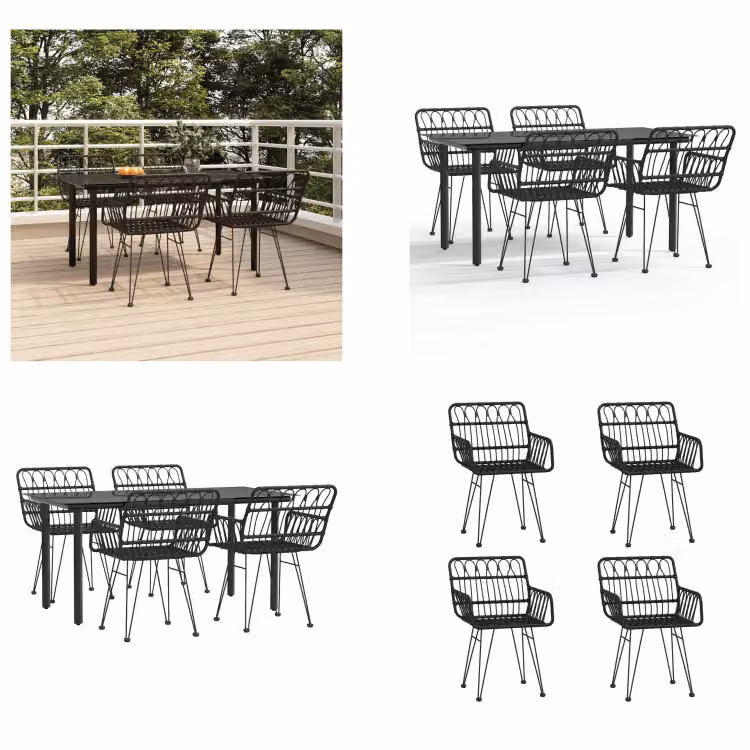vidaXL Set da pranzo da giardino 5 pezzi in poly rattan nero - Set da pranzo da giardino - Set da pranzo da terrazza - Set da pranzo da esterno