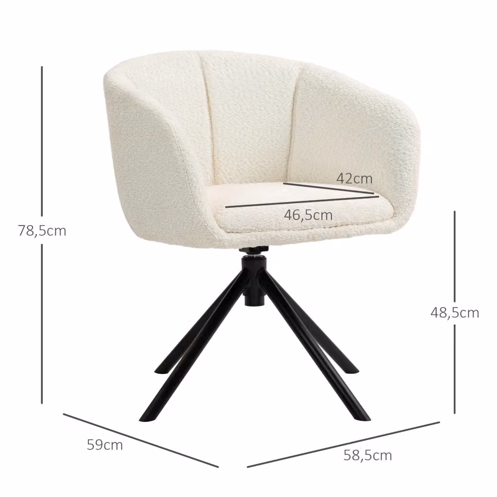 Poltrona lounge girevole WISHDOR con braccioli, rivestimento in tessuto bianco e struttura in metallo, design moderno – 2