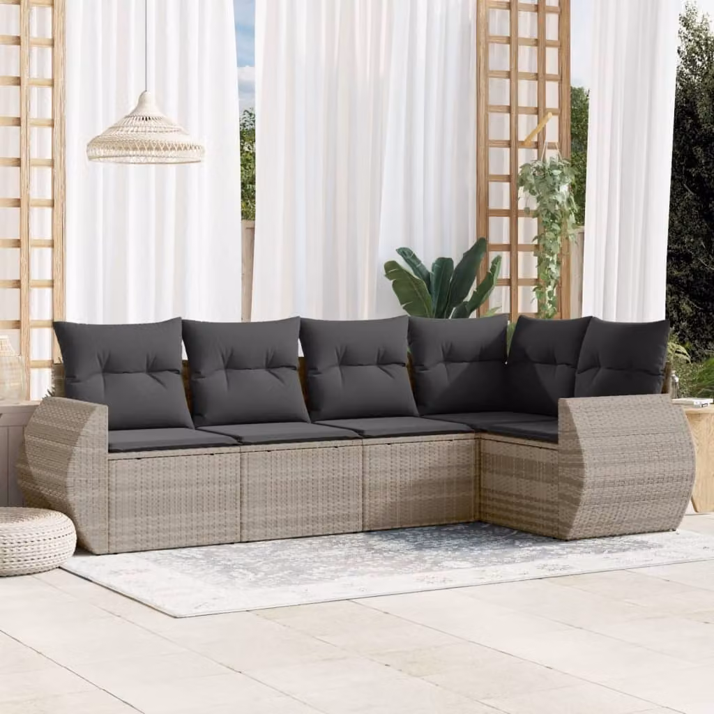 Maison Exclusive - Set Divano da Giardino 5pz con Cuscini Grigio Chiaro Polyrattan