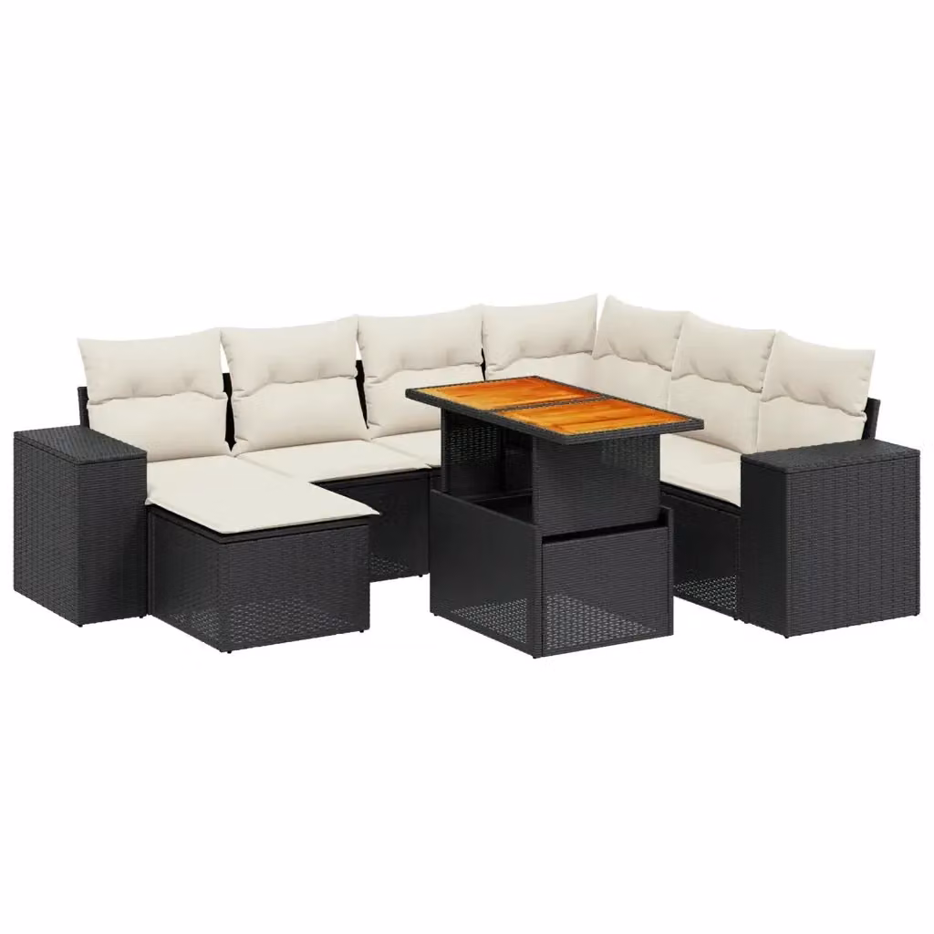 Set Divani da Giardino a L vidaXL in Polyrattan Nero con 8 Cuscini e Tavolino da Caffè – 2