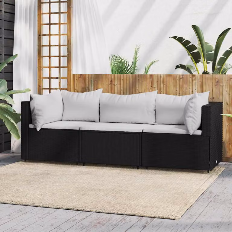 Set Divani da Giardino vidaXL a Forma di L in Polyrattan Nero con Cuscini e Struttura in Acciaio