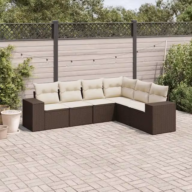 Set Divano da Giardino 6 pz con Cuscini Marrone in Polyrattan 3254950