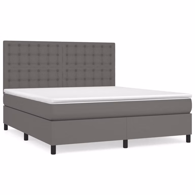 Giroletto a Molle con Materasso Grigio 160x200 cm in Pelle finta