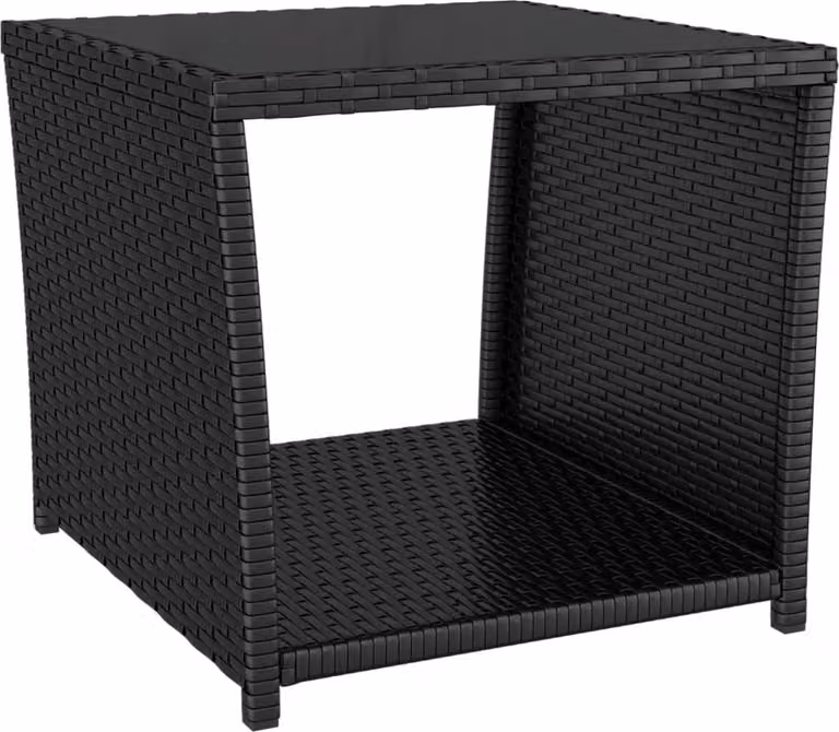 Tavolino con Piano Vetro Nero in Polyrattan e Vetro Temperato