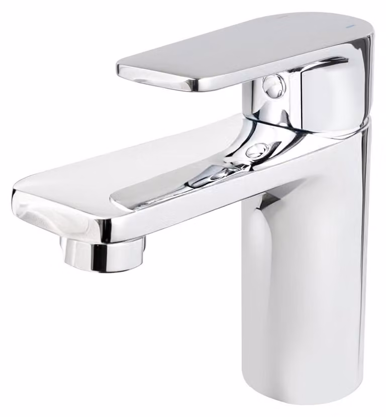 Miscelatore monocomando per bagno, finitura cromata, altezza 86 mm, a risparmio idrico, attacco G3/8, in ottone, test di resistenza alla nebbia salina 24 ore, classe 10, set completo