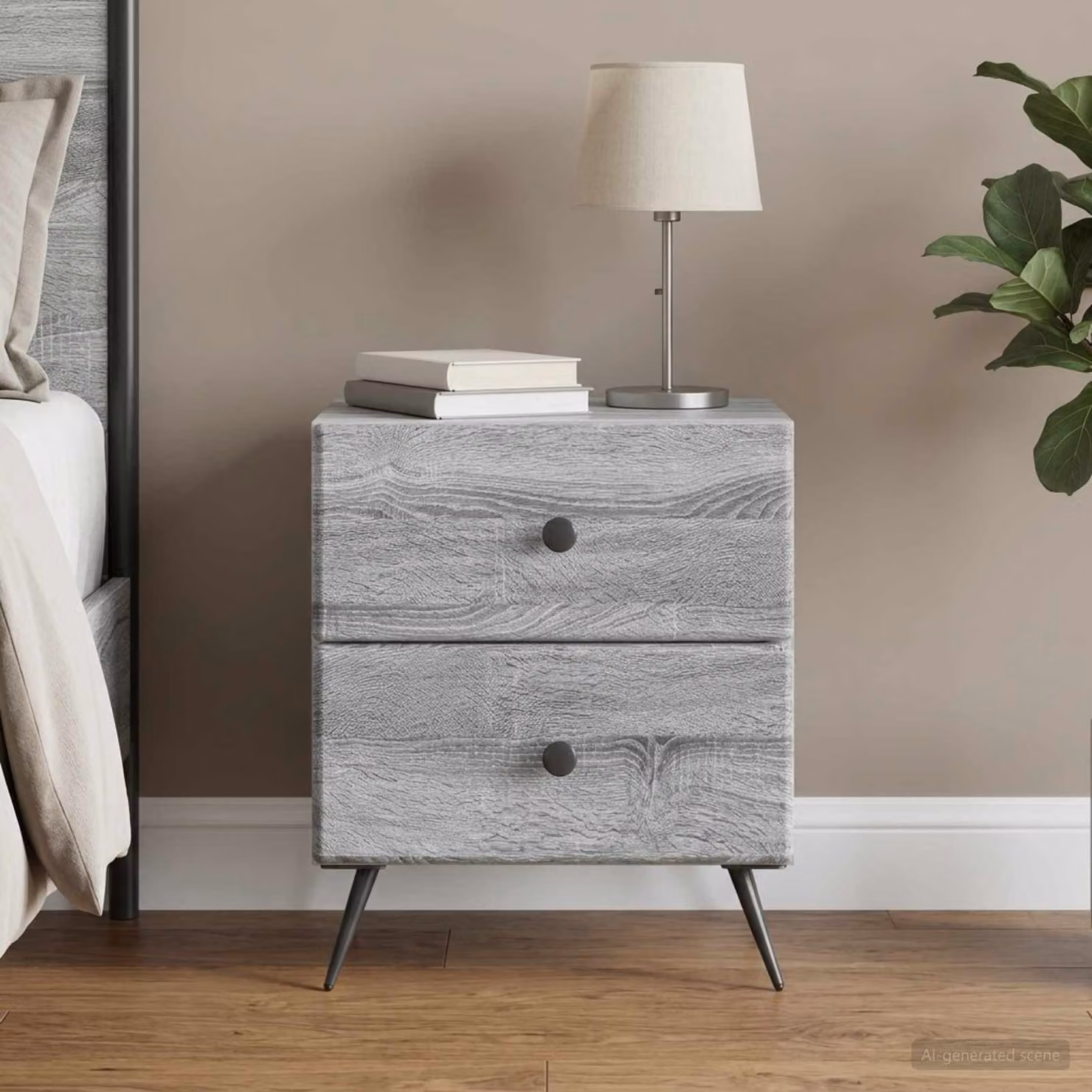Armadio da notte moderno vidaXL in MDF e metallo, Grigio Sonoma, L 43 cm x P 34,5 cm x H 47,5 cm