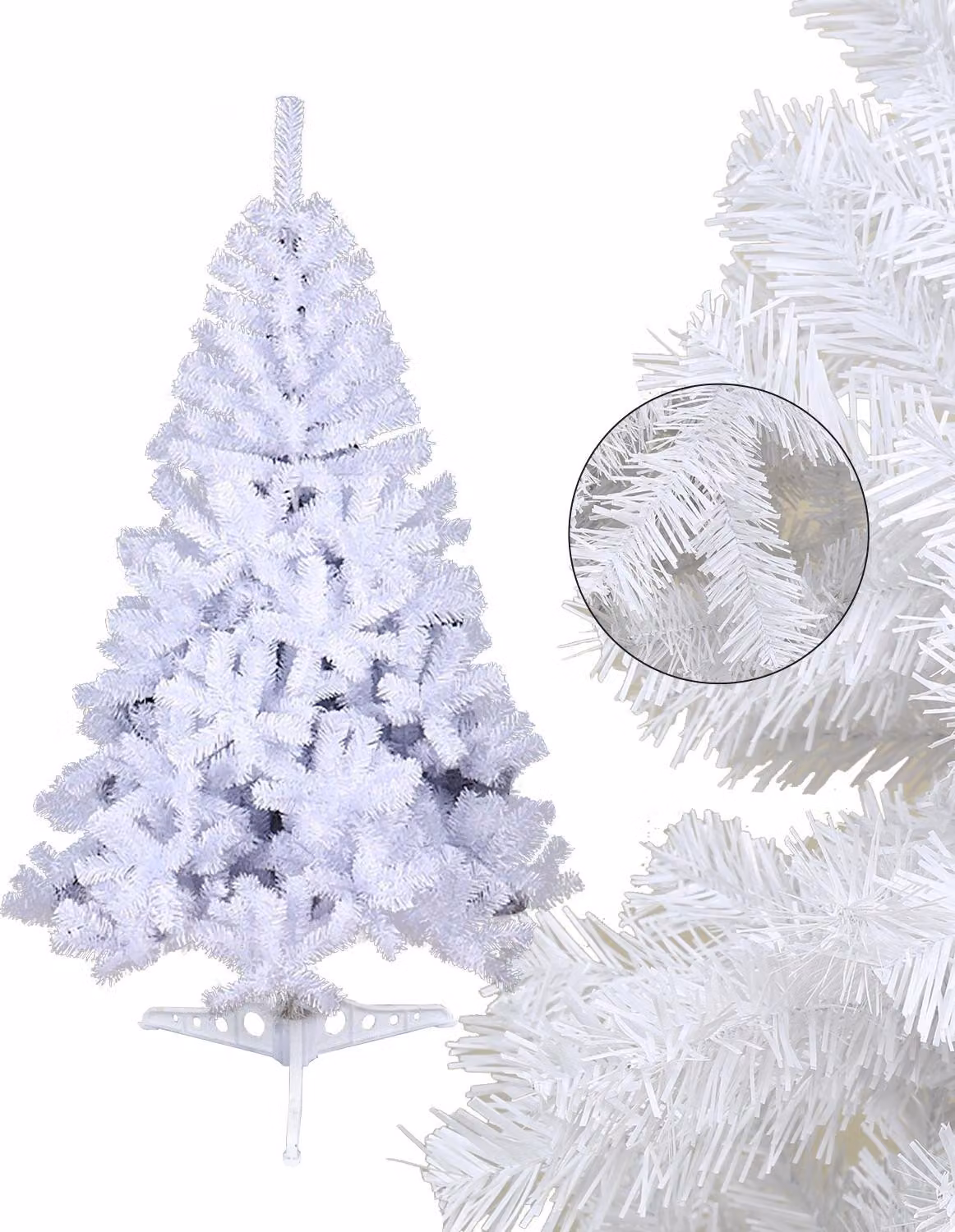 Albero di Natale artificiale Ikodm, altezza 120 cm, con 220 punte in PVC, abete con supporto, albero di Natale artificiale bianco