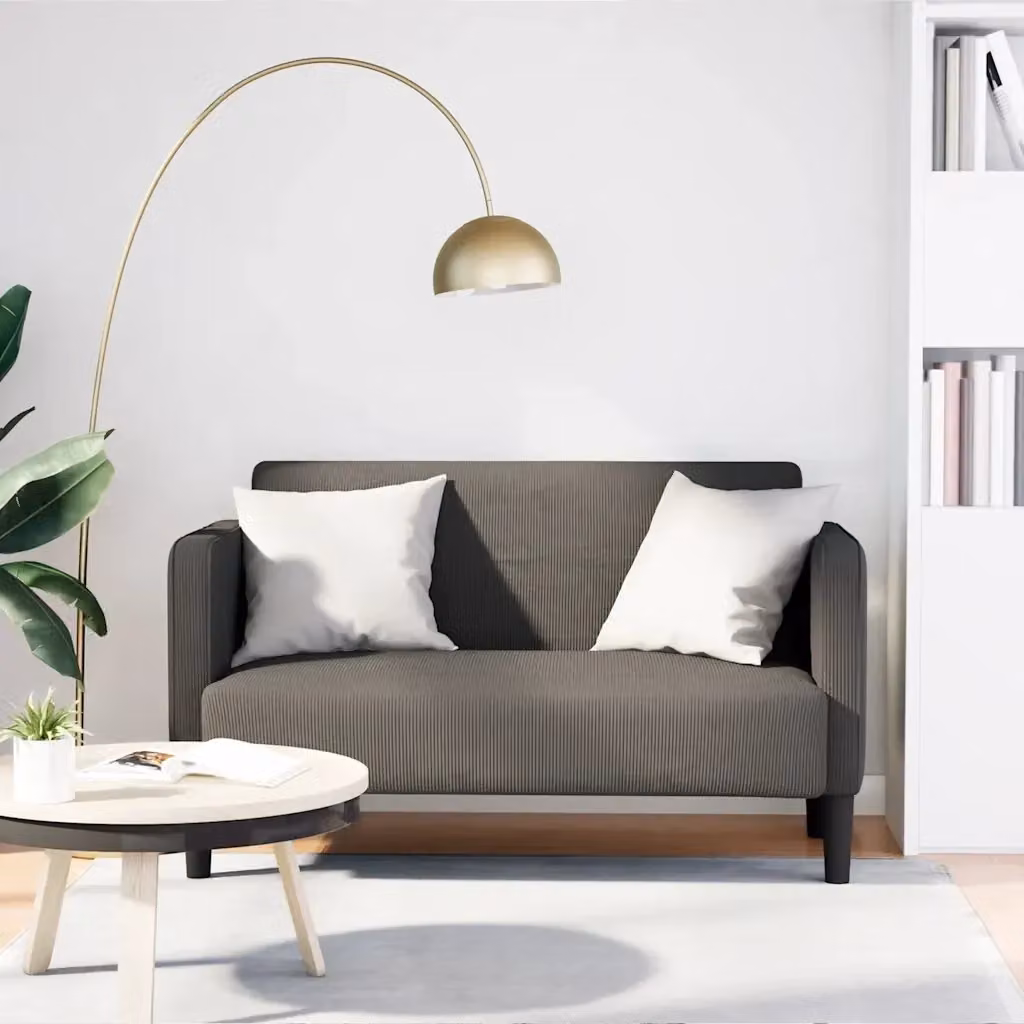 Divano moderno da soggiorno in velluto a coste grigio con cuscini inclusi L: 124 cm, P: 74,5 cm, H: 68 cm – 2