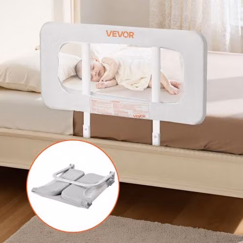 Sponda per Letto per Bambini VEVOR Grigia con Tubo di Ferro Rinforzato e Tessuto Oxford, Lunghezza: 80 cm, Altezza Regolabile: 45-67 cm, per Materassi da 5-30 cm di Spessore