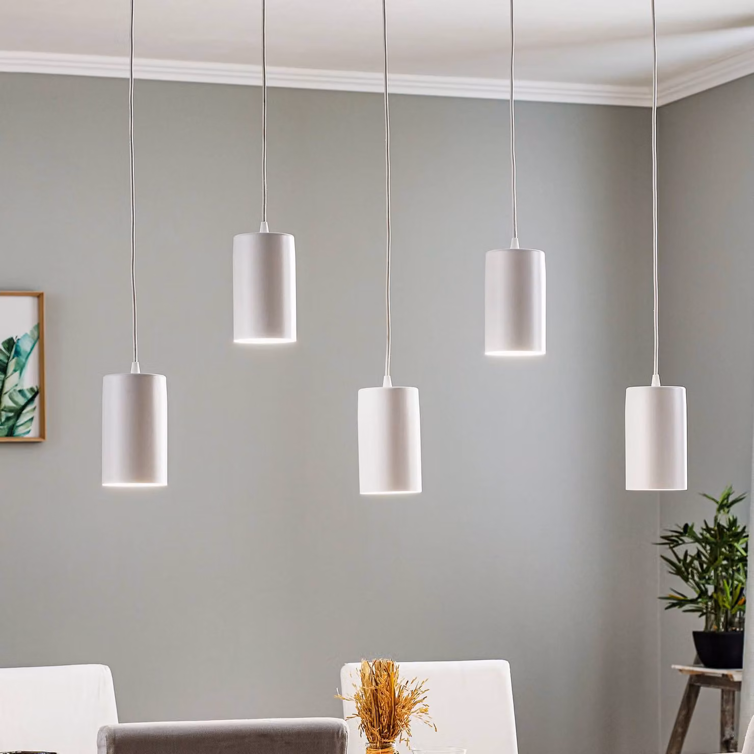 Lampada a sospensione ZW Tube TEMAR LIGHTING, dimmerabile, Bianco / Opale, Soggiorno / Sala da pranzo, Metallo, Moderno, Lampada a sospensione