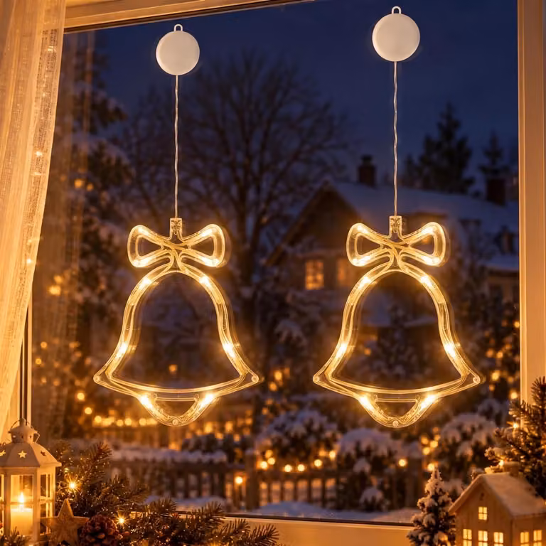 2-pack LED finestra fata luci con gancio di aspirazione a batteria decorazione di Natale festa decorazione, campana