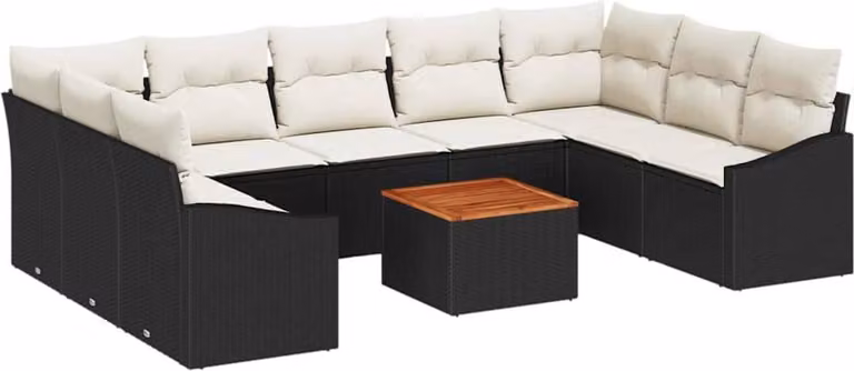 Set Divano da Giardino con cuscino 10 pcs Nero polyrattan
