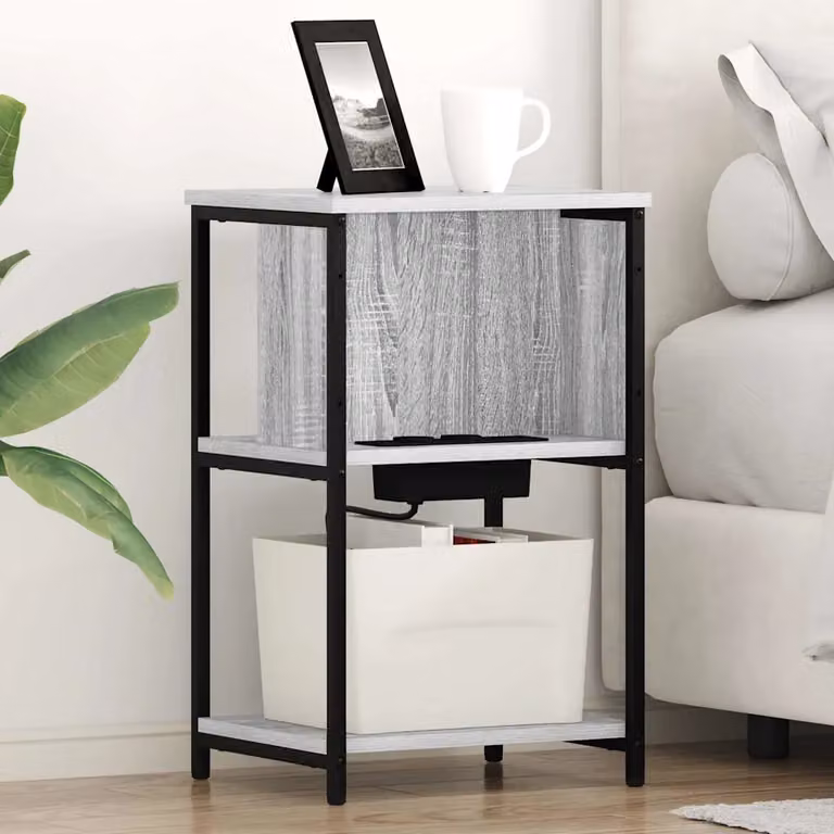 Set di 2 Armadi da Notte vidaXL in Legno e Metallo, Colore Grigio Sonoma, L 38 cm x P 31 cm x H 61 cm