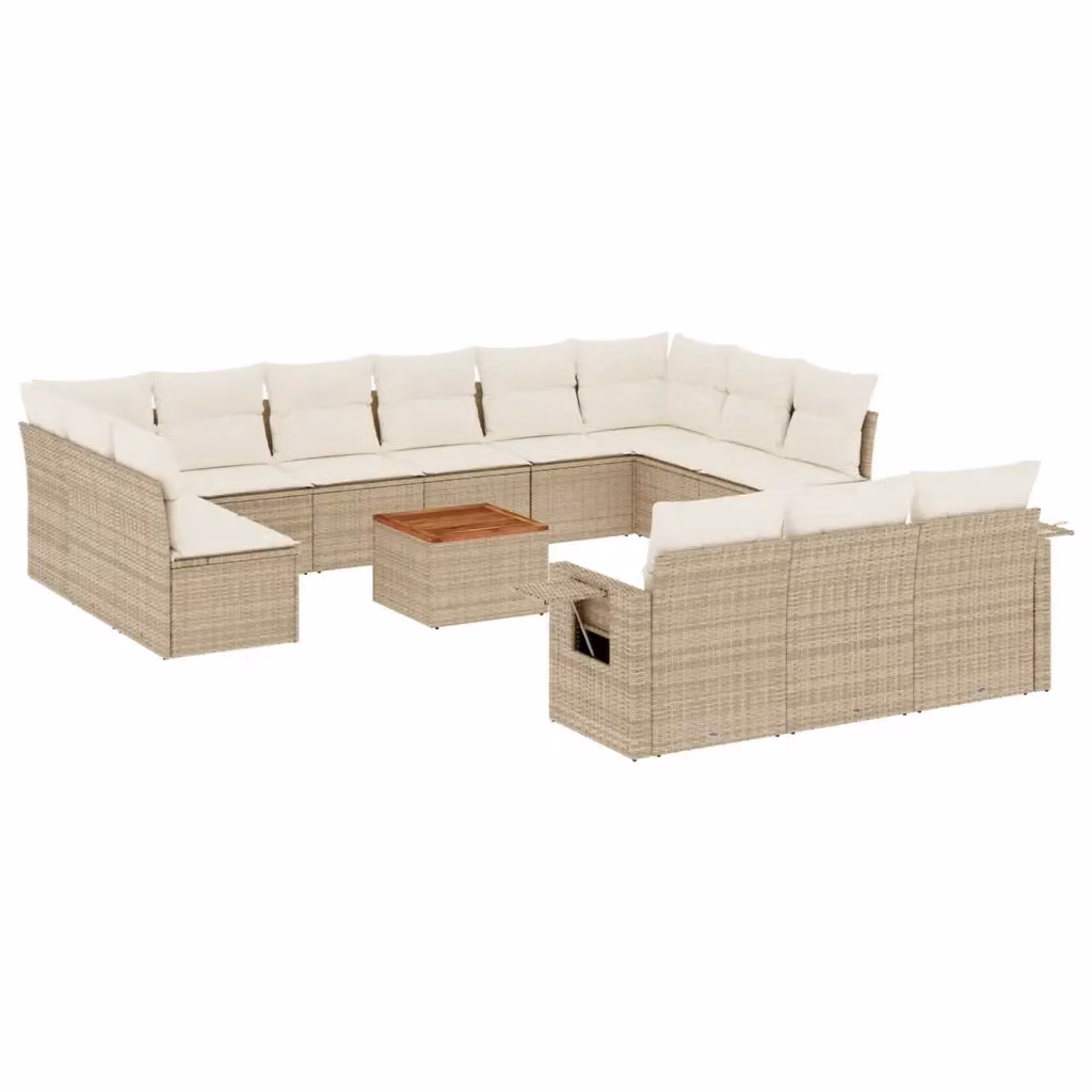 Set di Divani da Giardino a Forma di U vidaXL in Polyrattan Beige con Cuscini e Tavolino da Esterno – 2