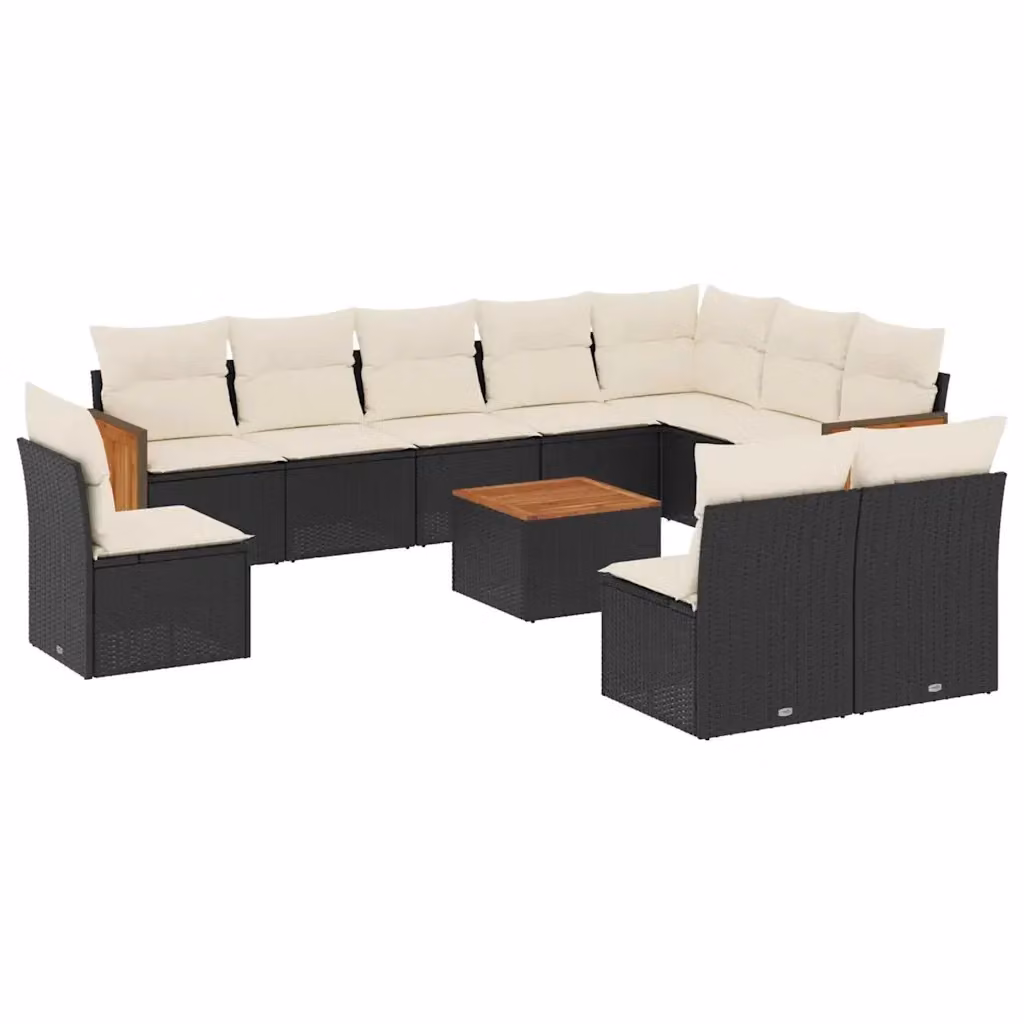 vidaXL Set Divani da Giardino 11 pz in Polyrattan Nero con Cuscini e Tavolino da Esterno – 2