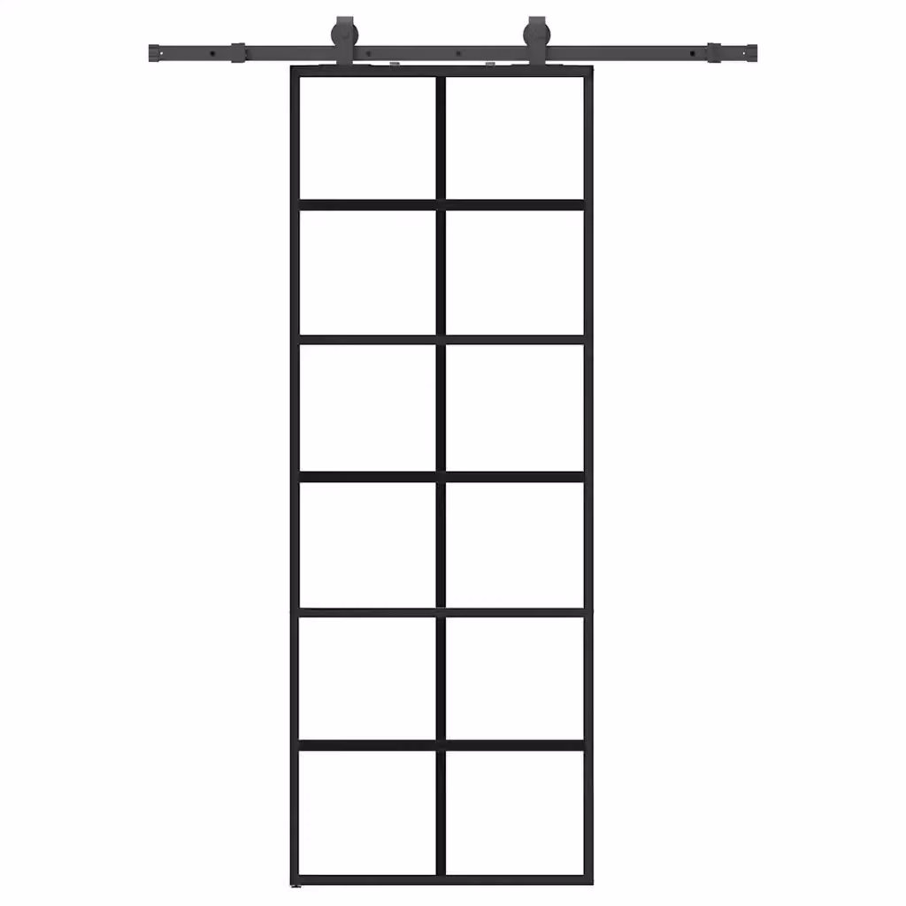 Porta Scorrevole Moderna VIDAXL in Vetro Trasparente con Ferramenta Nera e Alluminio L: 76 cm, H: 205 cm – 2