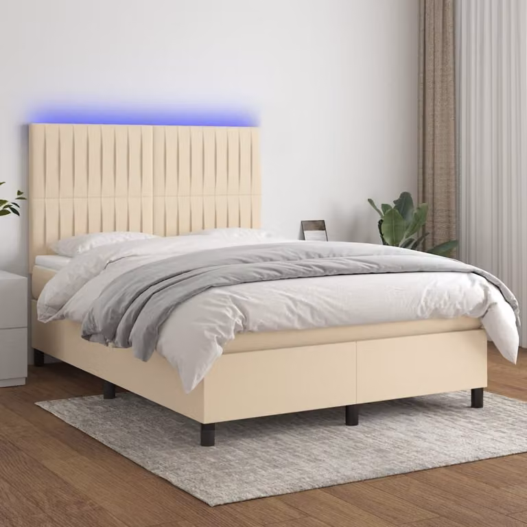 Maison Exclusive - Letto boxspring con materasso e LED color crema 140x190 cm Tessuto