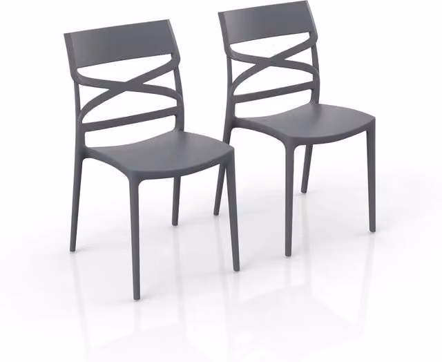 Set di 2 sedie impilabili FLOW Redokasa in polipropilene, design moderno resistente ai raggi UV, colore Grigio Metal opaco