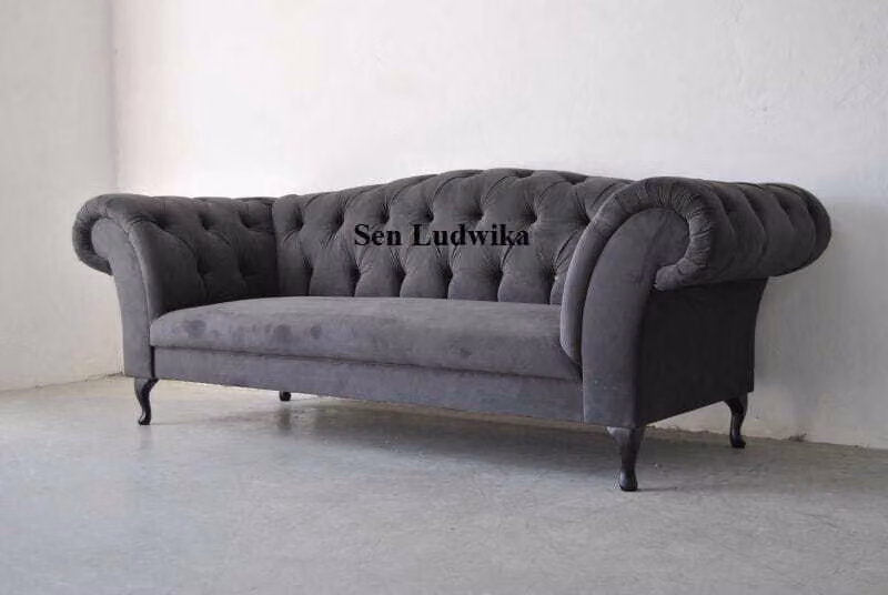Dreisitzer Design Couch Polster Sitz Textil Sofa 3 Sitzer Chesterfield Grau