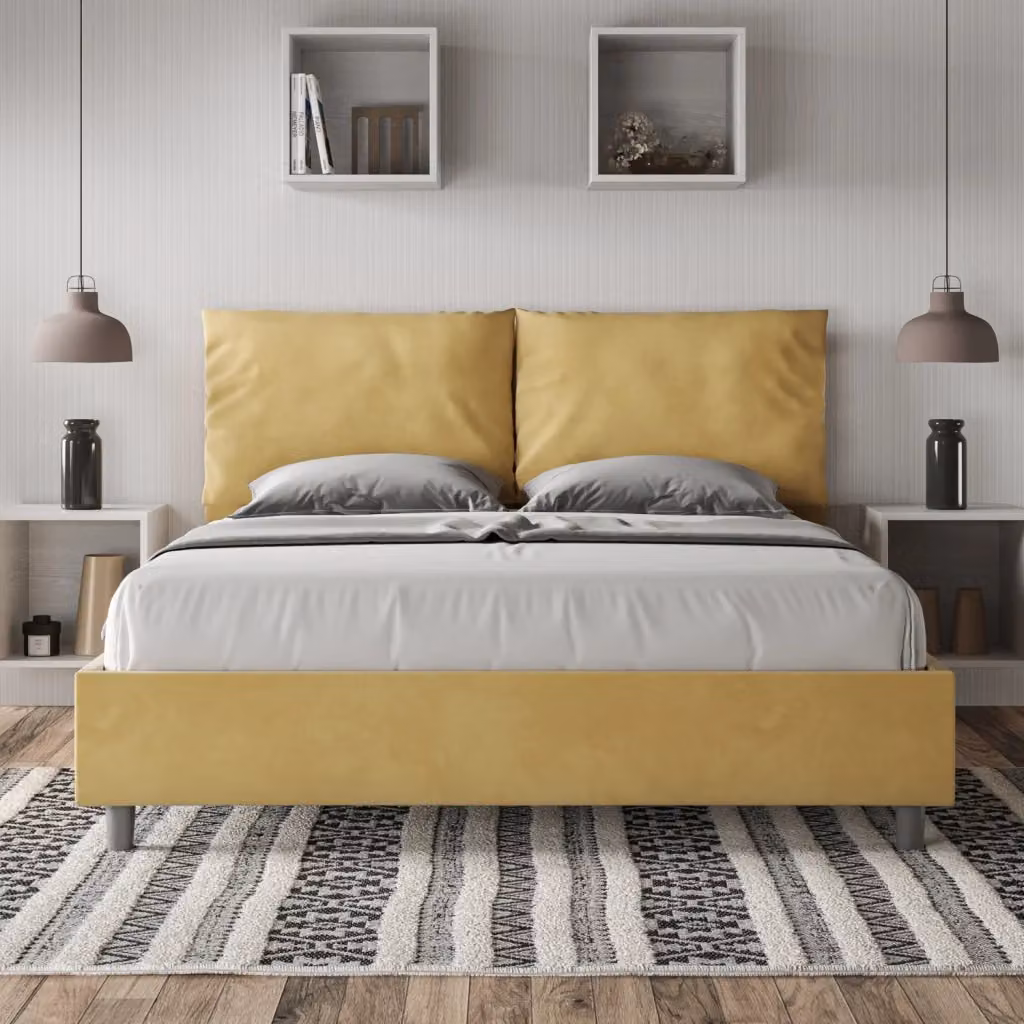 Letto Matrimoniale Antea con Contenitore e Rete ad Alzata Imbottito in Microfibra Colore Ocra L/P/H: 160 x 200 x 110 cm – 2