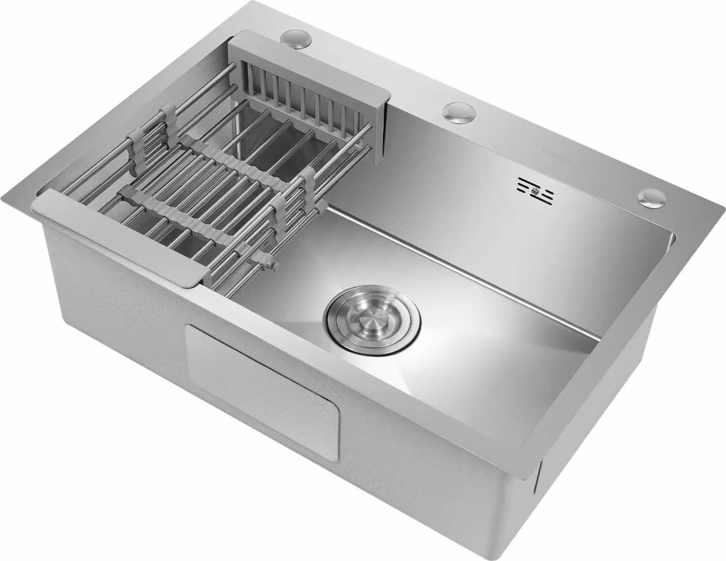 Lavello da cucina in acciaio inox - Da incasso/sottopiano, rettangolare - Vasca singola - 45 x 66 cm - Senza rubinetteria - 1 foro - Incl. gruppo di scarico e sifone