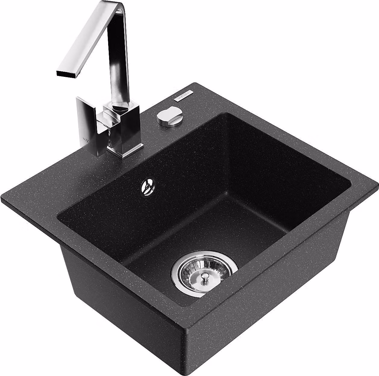 Mexen Milo lavello in granito a 1 vasca con rubinetto da cucina Rita, nero/metallo argento - 6505-73-670300-00