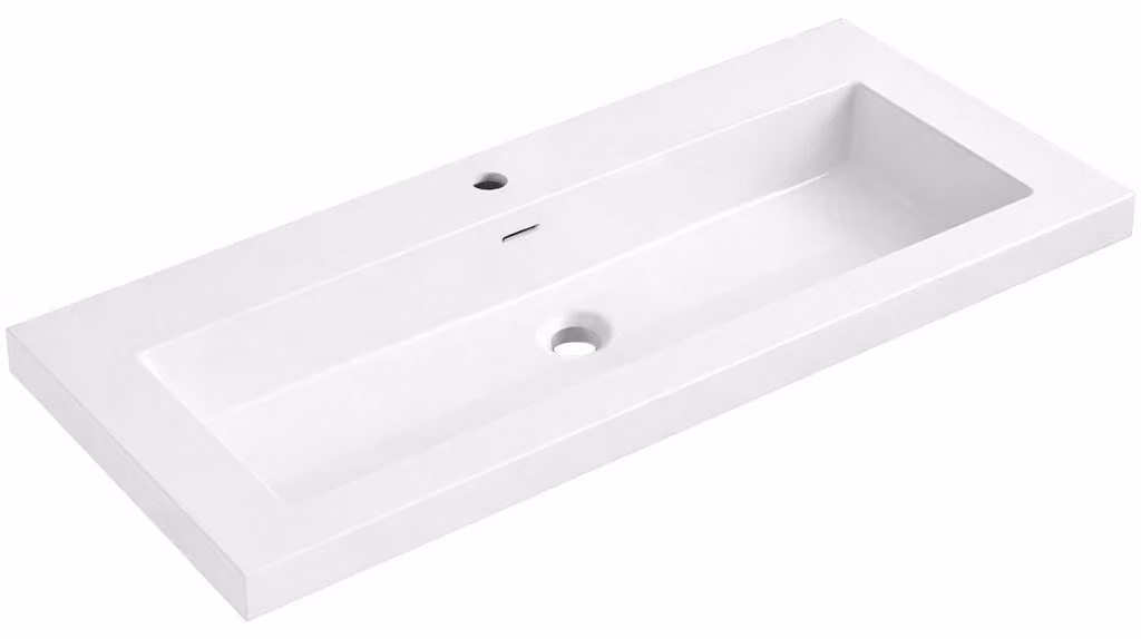CERANO - Lavabo in marmo colato Ovo - con troppopieno - bianco lucido - foro per rubinetto - 80,5 x 46,5 cm
