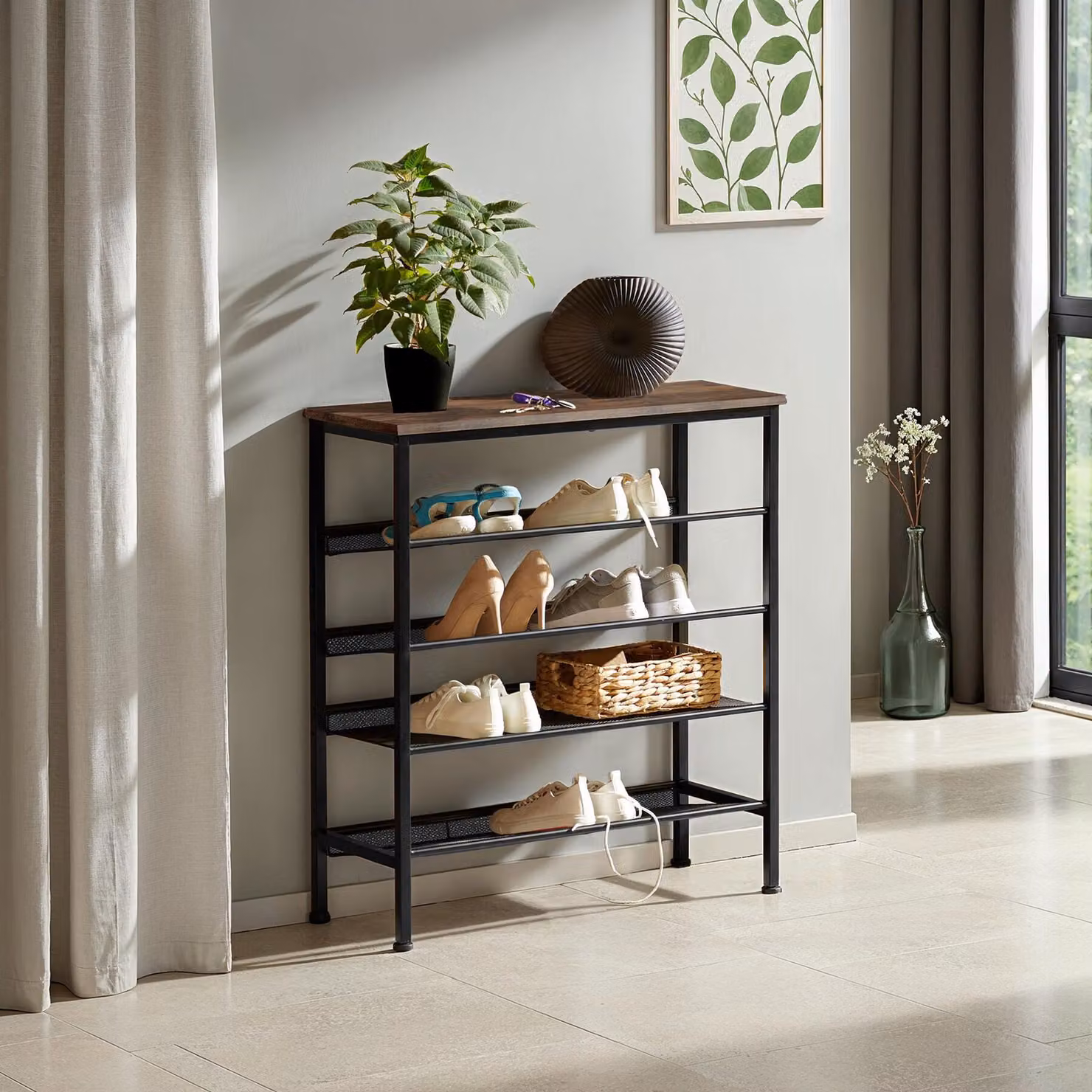 Scarpiera Tectake in stile industriale marrone con ripiani interni L: 75,5 cm, P: 30,5 cm, H: 85,5 cm – 2