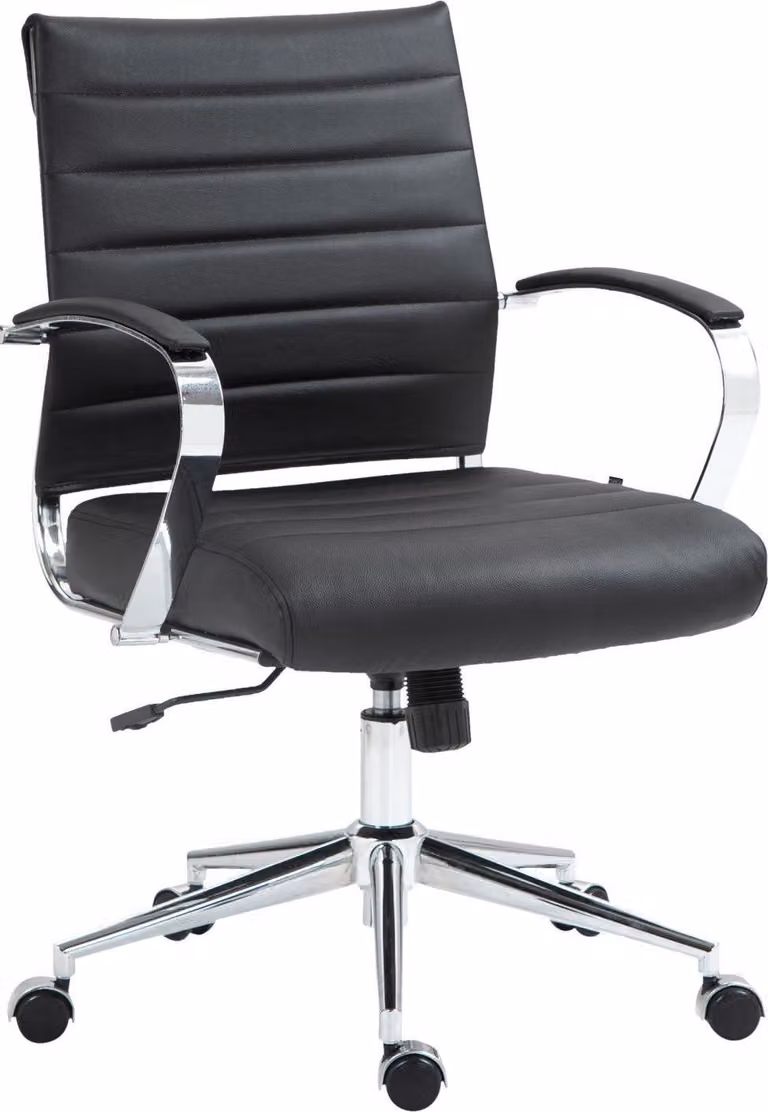 Sedia ergonomica da ufficio, sedia da ufficio - Comfort regolabile, struttura cromata | Materiale: vera pelle. Colore: nero