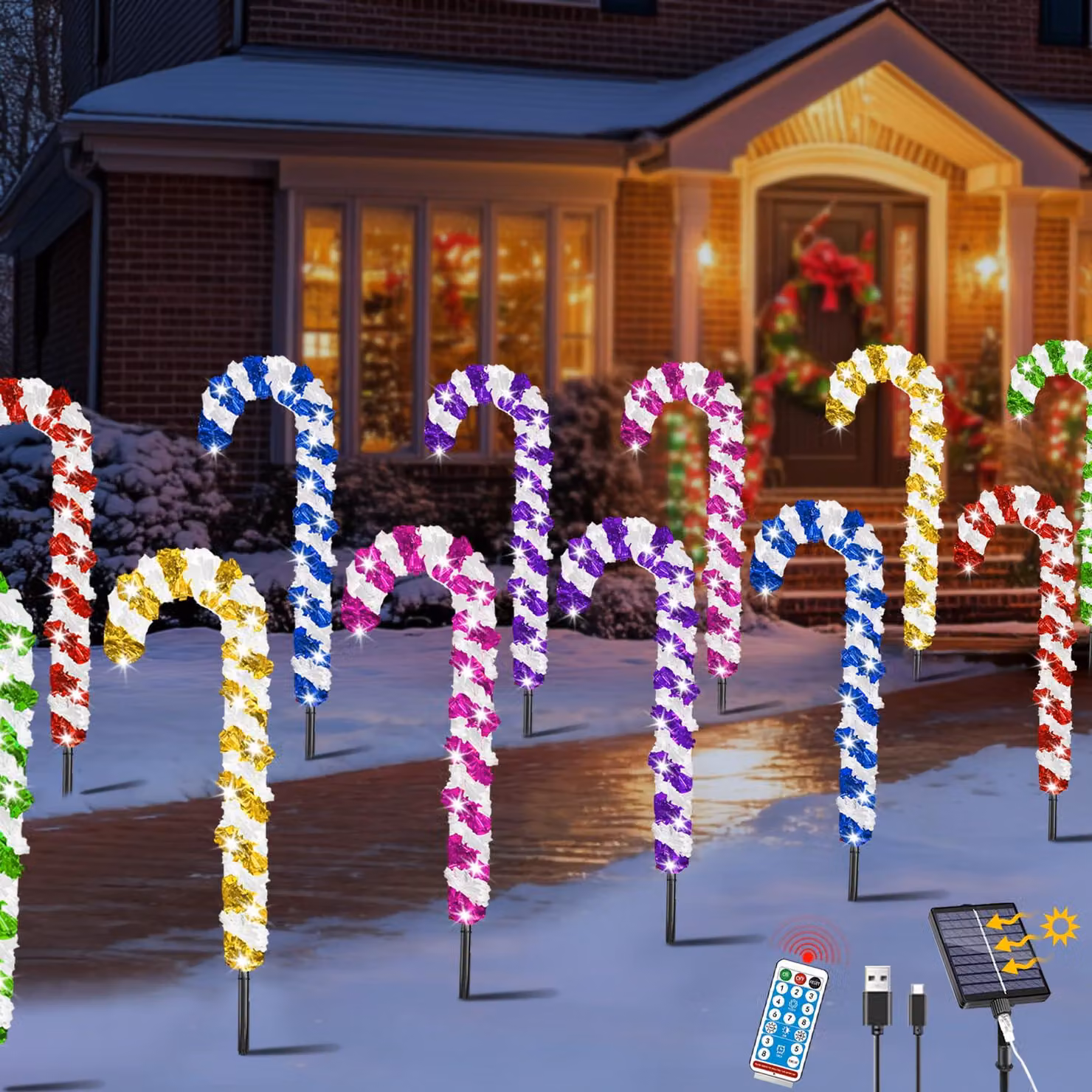 12 lampade solari per Natale, a LED, con 8 modalità, impermeabili, altezza 45 cm