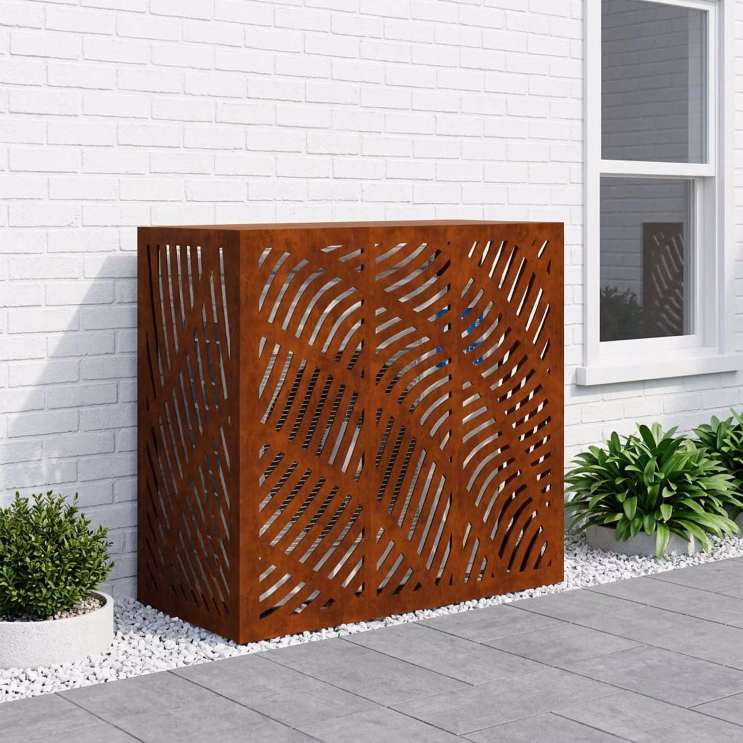 Copertura per condizionatore d'aria vidaXL in acciaio, colore ruggine, L 110 x P 50 x H 105 cm