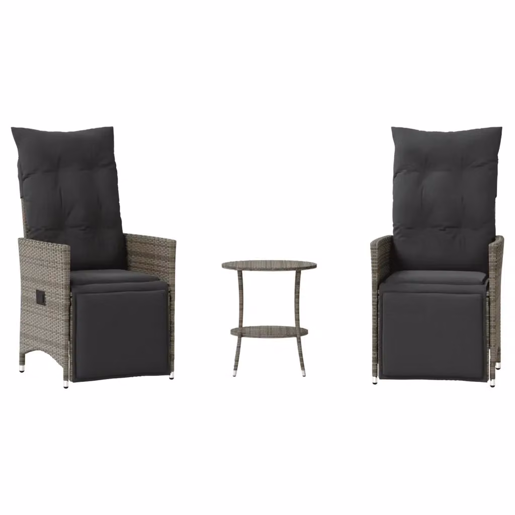 Set da Bistrò vidaXL in Polyrattan Grigio con 3 Cuscini per Giardino e Terrazzo – 2