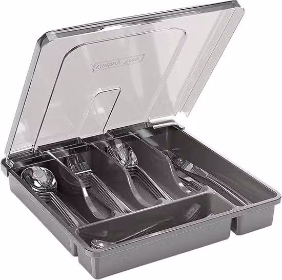 Organizer da cucina con 5 scomparti e coperchio - multifunzionale per la cucina e il campeggio - 30 x 30 x 7 cm, nero