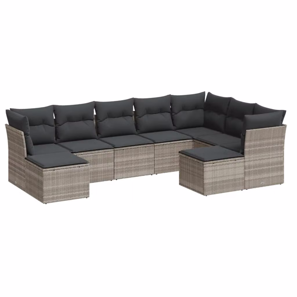 Set Divano da Giardino 9pz con Cuscini Grigio Chiaro Polyrattan