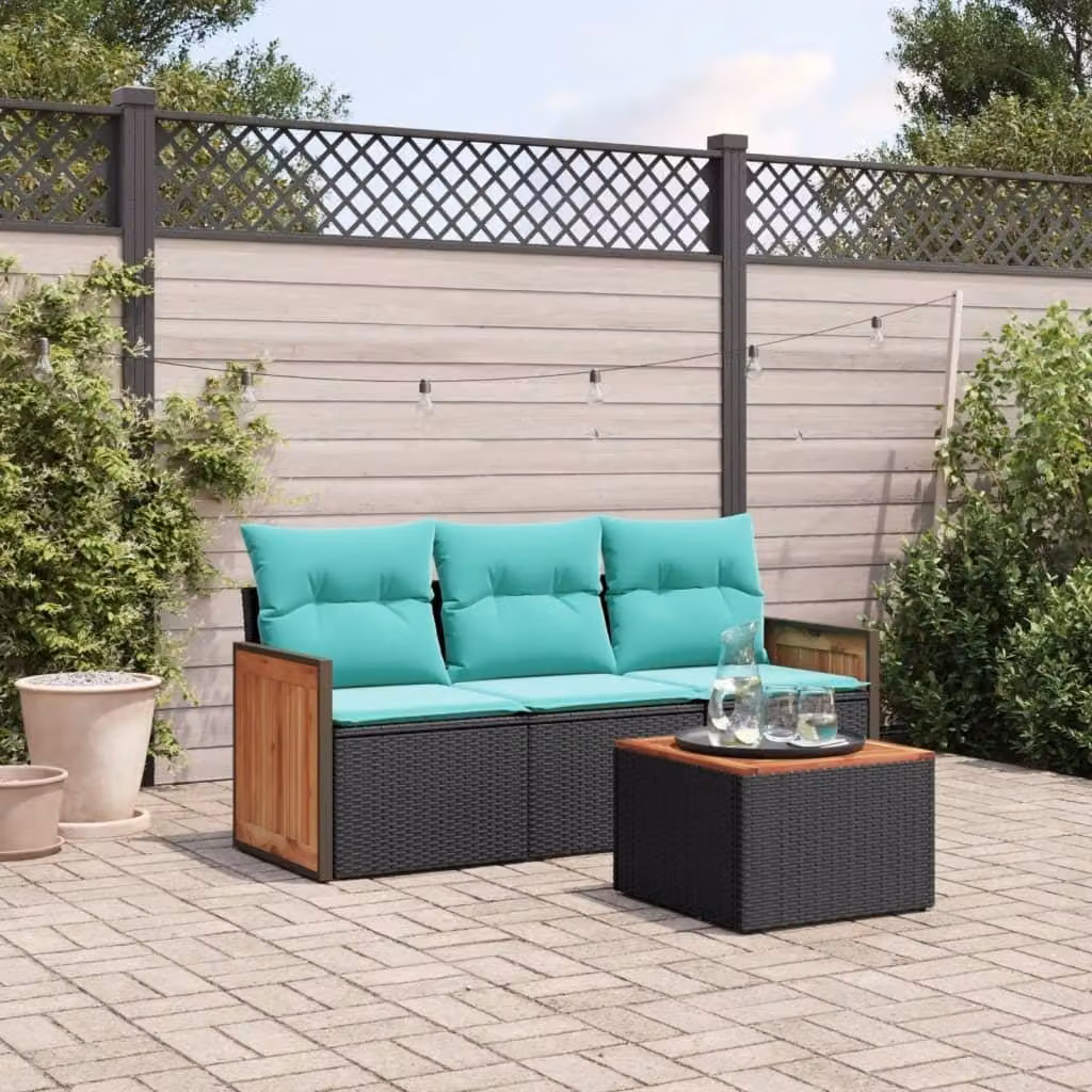 Maison Exclusive - Set divano da giardino a 4 pezzi con cuscini, in polyrattan nero