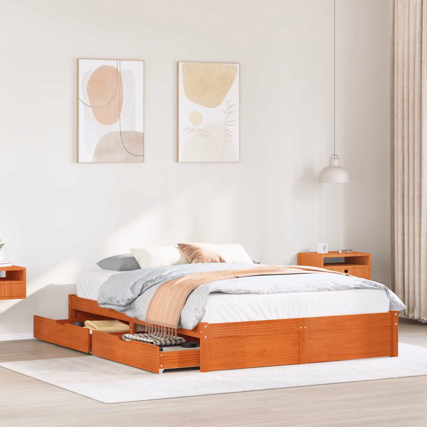 Struttura letto con cassetti vidaXL in legno di pino marrone cerato L/P/H: 200 x 160 x 105,5 cm