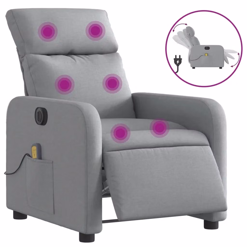 vidaXL Poltrona Reclinabile Elettrica con Massaggio in Tessuto Grigio – 2