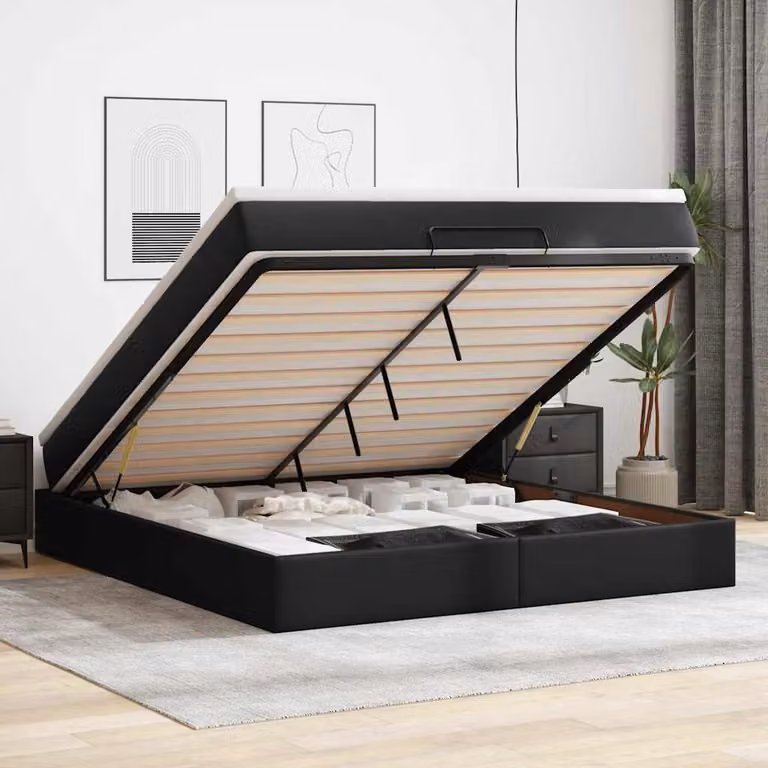 Struttura Letto con Pouf e Materasso vidaXL in Similpelle Nero L: 180 cm, P: 200 cm, H: 23.5 cm