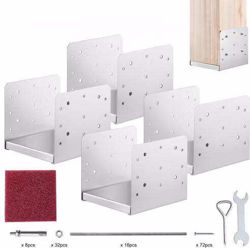 Set di 4 supporti per pali in legno VEVOR in acciaio inossidabile color argento, base per ancoraggio interno di ringhiere, corrimano, terrazze e portici, dimensioni pali: 203 x 203 mm