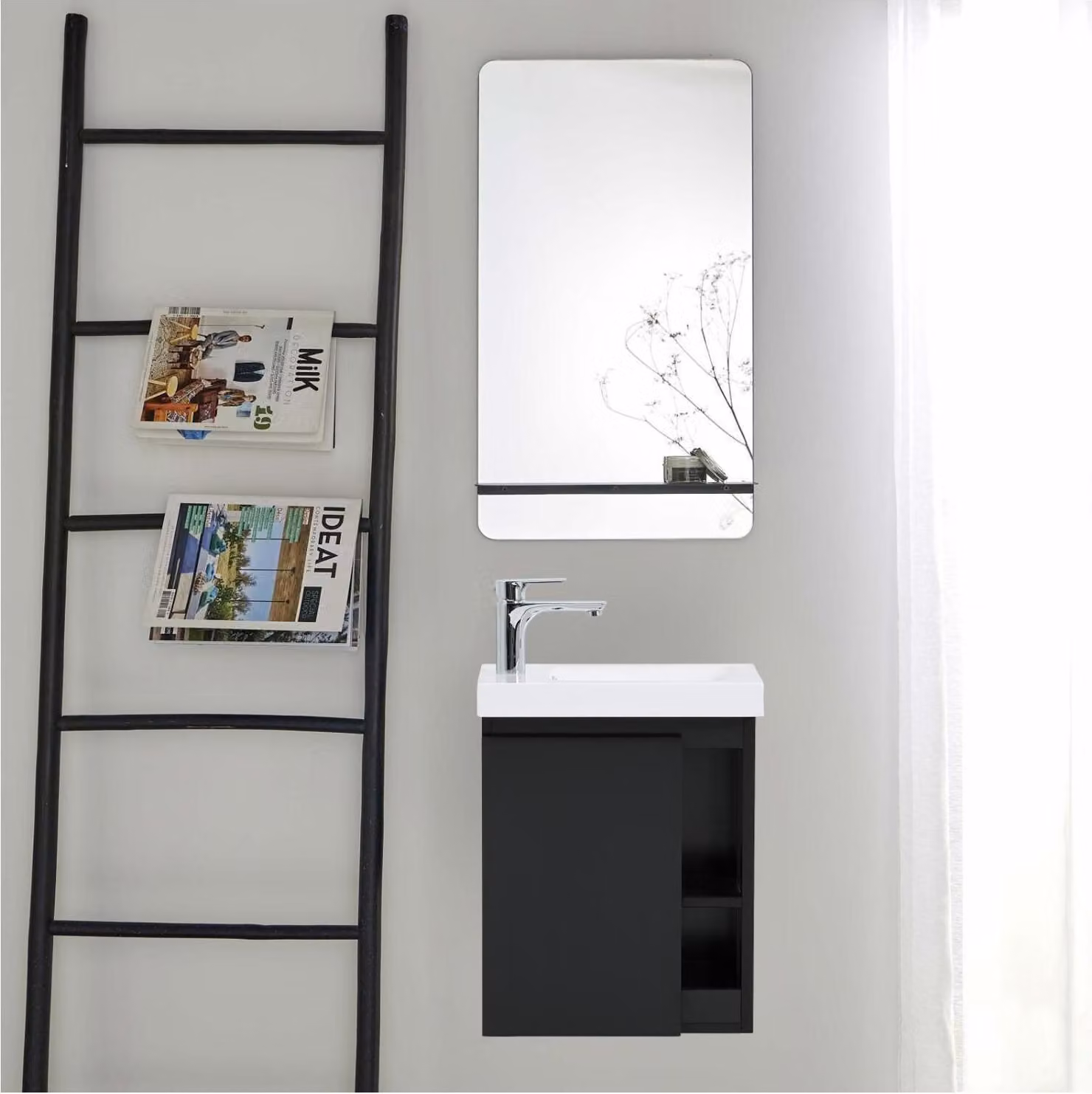 Set lavabo HAMPTON con contenitore laterale e mensola a specchio
