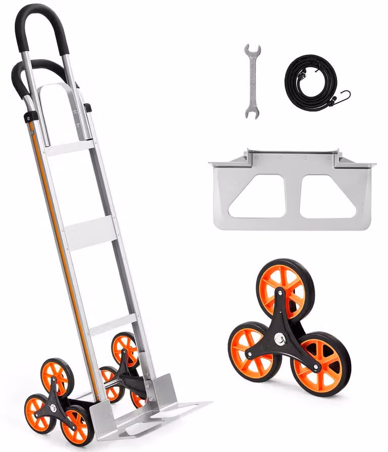 Carrello pieghevole per scale in lega di alluminio, marca SucceBuy, con capacità di carico fino a 150 kg, dotato di manico telescopico, 6 ruote e 2 cinghie di fissaggio – ideale per uso domestico, per la spesa e per lavori di magazzino