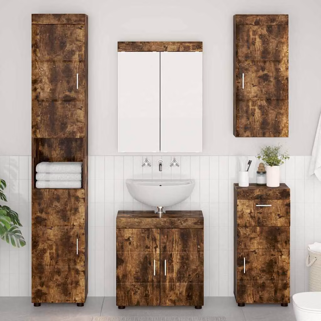 Armadio da bagno a muro vidaXL TULUM moderno in MDF Rovere Fumo, L/P/H: 37 x 24,5 x 86 cm