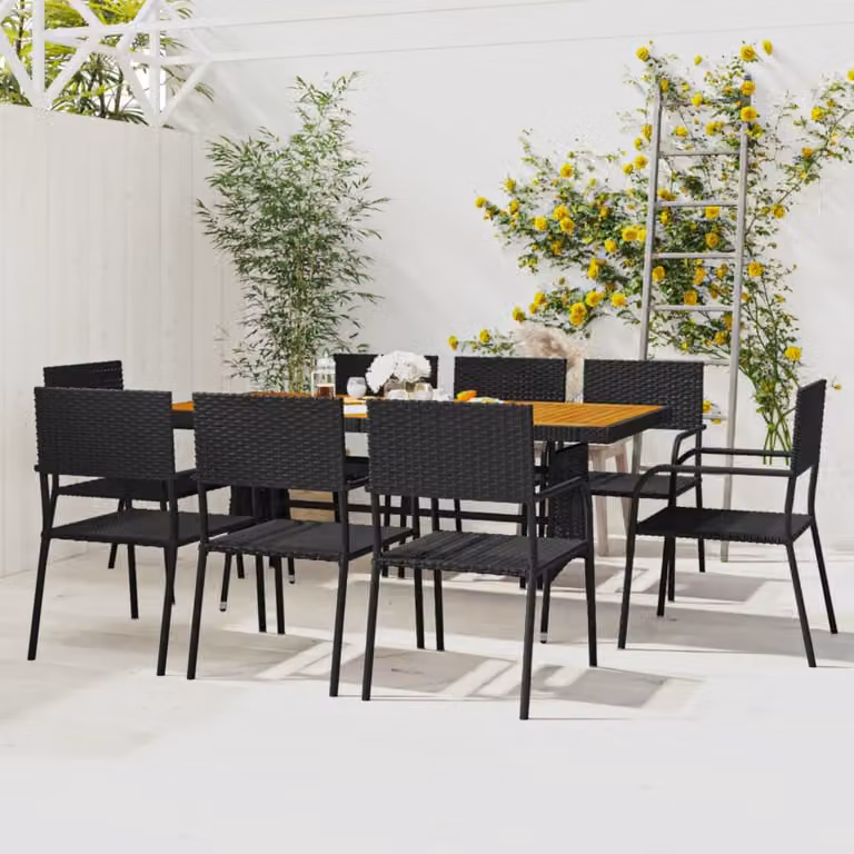 Maison Exclusive - Set da pranzo da giardino 9 pezzi in polyrattan nero