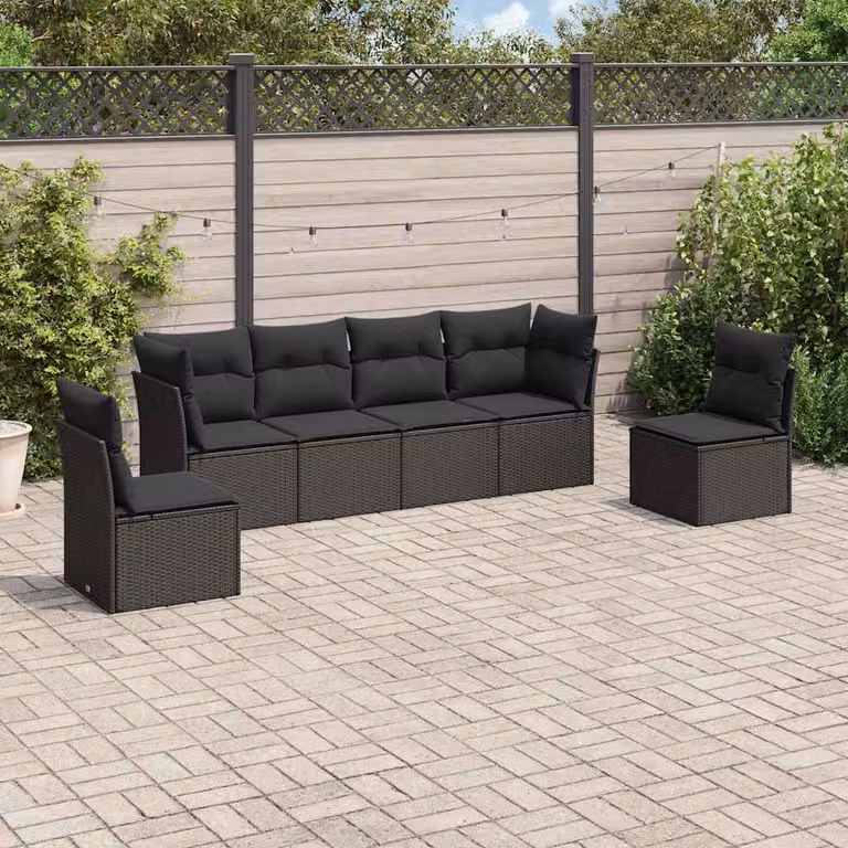 vidaXL Set Divano da Giardino a L 6 pz in Polyrattan Nero con Cuscini Imbottiti e Rivestimenti Rimovibili