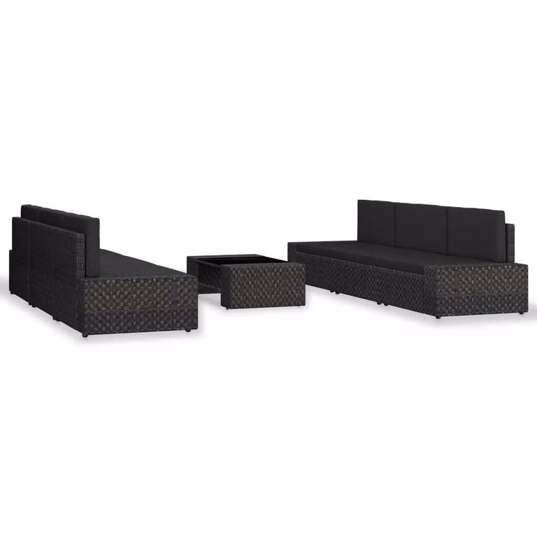 set 7 pezzi da giardino in poly rattan nero