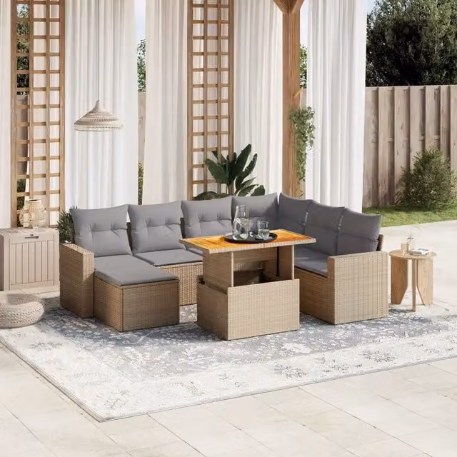 Set Divano da Giardino 8 pz con Cuscini Beige in Polyrattan 3275607