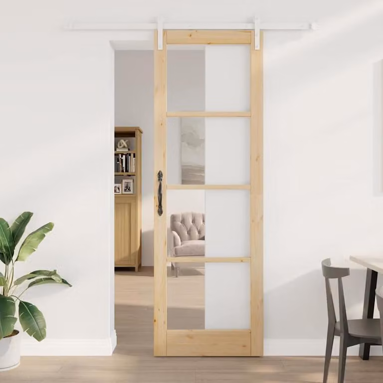 Porta scorrevole – Pannello scorrevole – Legno massello di pino – 78x232 cm – Con sistema di binari in metallo – Silenziosa e salvaspazio