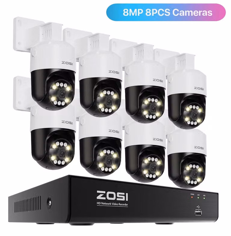 Sistema di telecamere di sicurezza HD PTZ PoE con 8 canali, risoluzione 4K e riconoscimento veicoli tramite intelligenza artificiale
