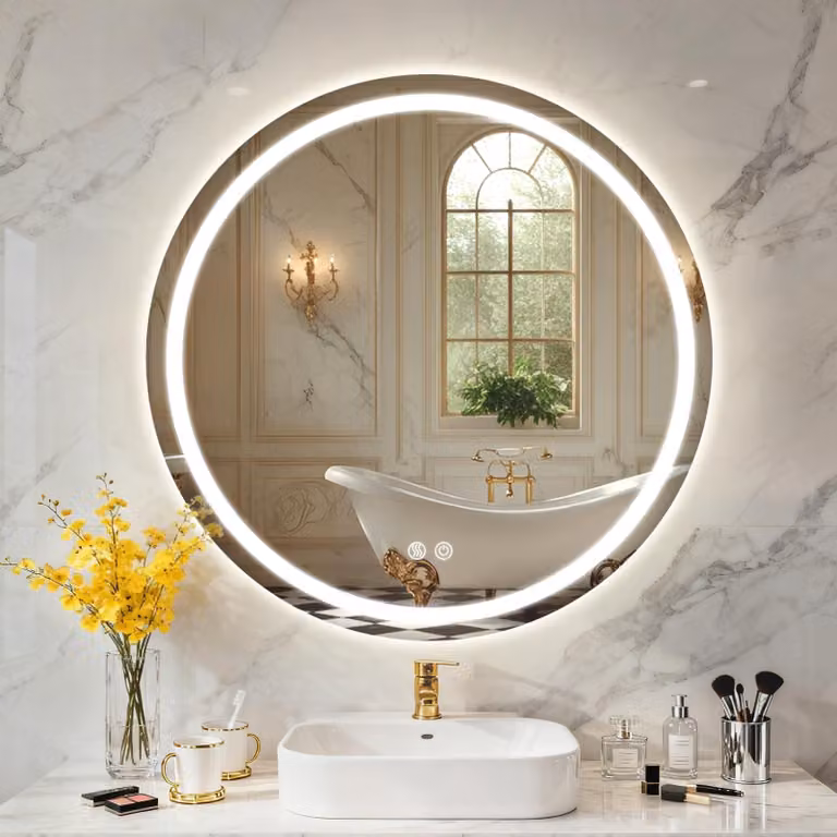 Specchio da bagno rotondo, diametro 70 cm, illuminato, con dimmer e funzione antiappannamento
