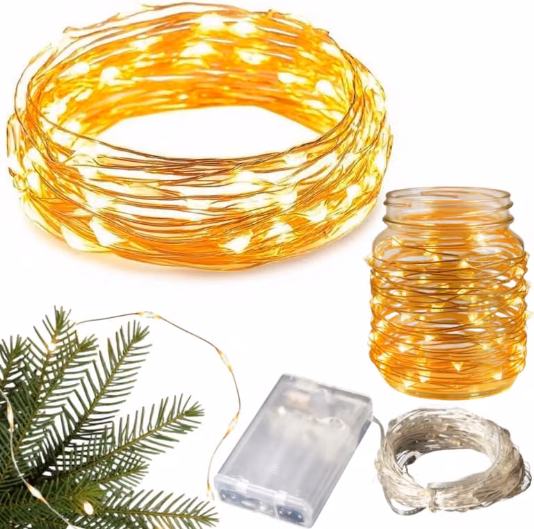 Luci A Led Filo 10 Metri 100 Led A Batterie Micro Luci Bianco Caldo